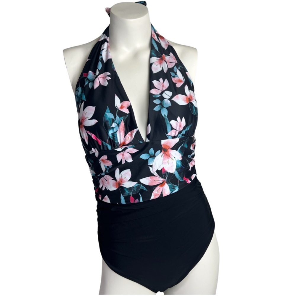 Telaura | Women's One Piece V Neck Halter Strap Tummy Control Swimsuit